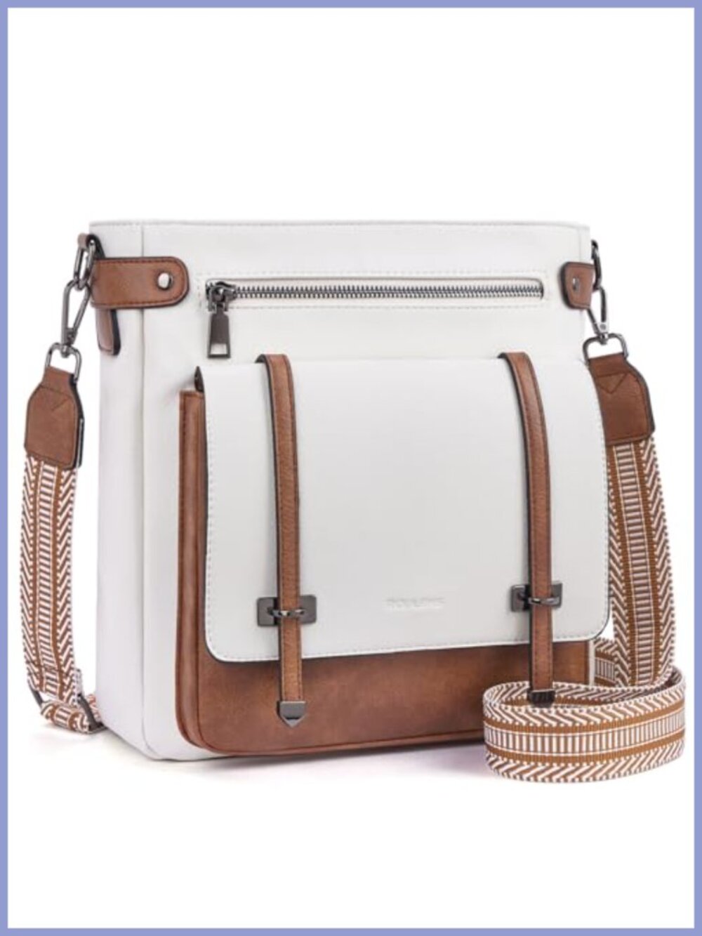 Multi Pocket Crossbody Purse Vegan Leather Wide Strap Adjustable Shoulder Bag
